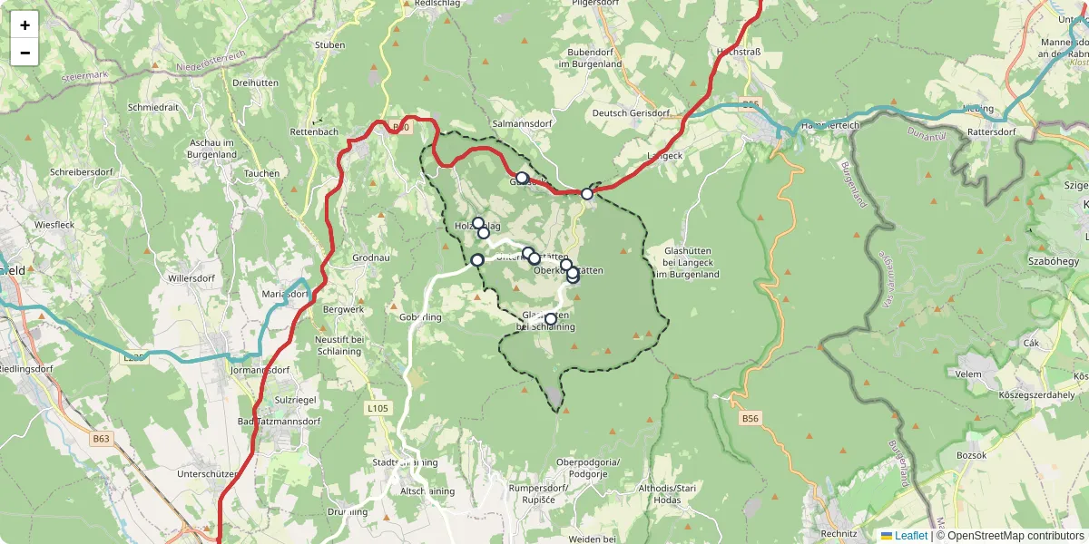 Nahverkehrsnetz in unterkohlstatten, Österreich - Buslinien, Haltestellen und Verbindungen auf der Karte