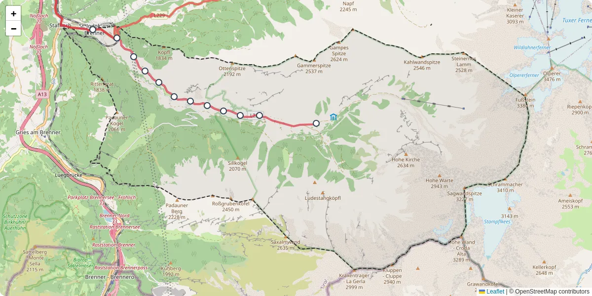 Nahverkehrsnetz in vals, Österreich - Buslinien, Haltestellen und Verbindungen auf der Karte