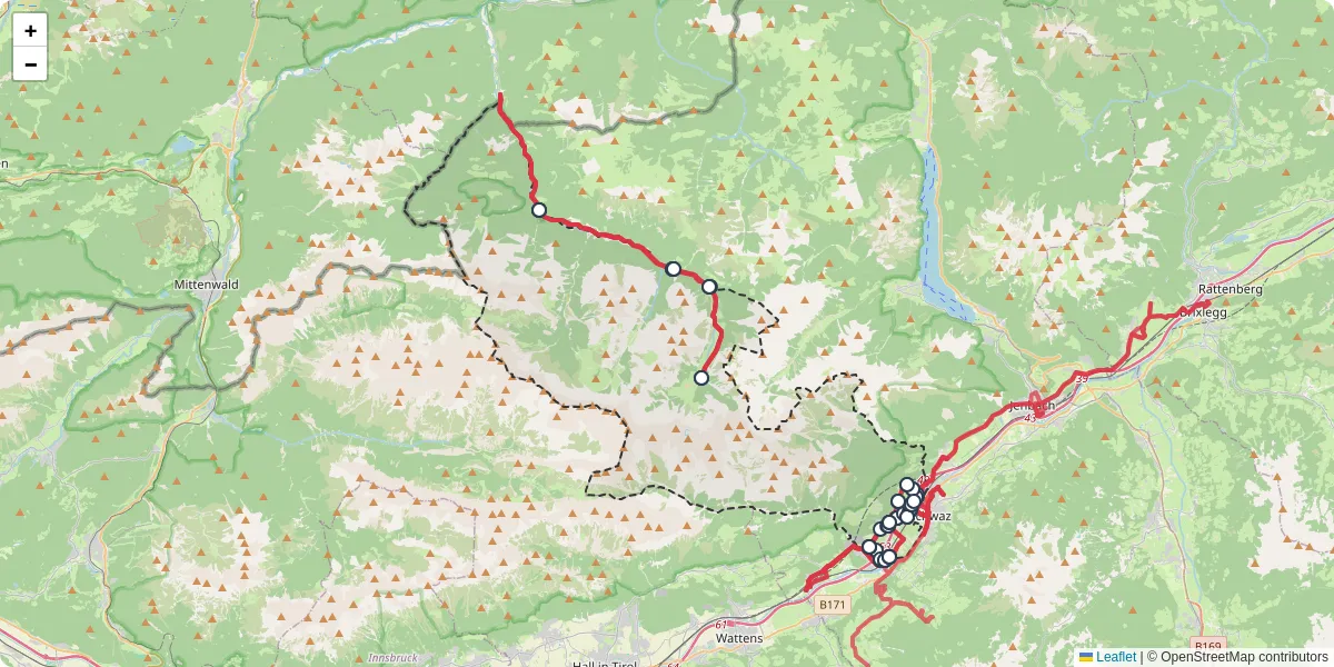 Nahverkehrsnetz in vomp, Österreich - Buslinien, Haltestellen und Verbindungen auf der Karte