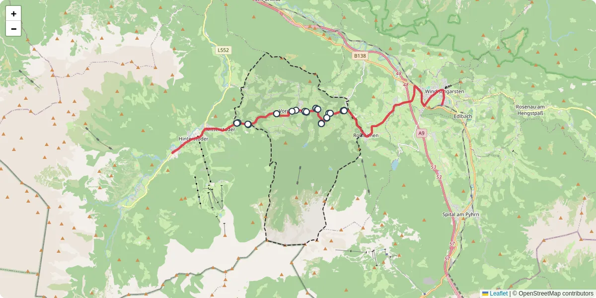 Nahverkehrsnetz in vorderstoder, Österreich - Buslinien, Haltestellen und Verbindungen auf der Karte