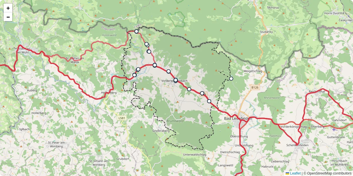 Nahverkehrsnetz in vorderweienbach, Österreich - Buslinien, Haltestellen und Verbindungen auf der Karte