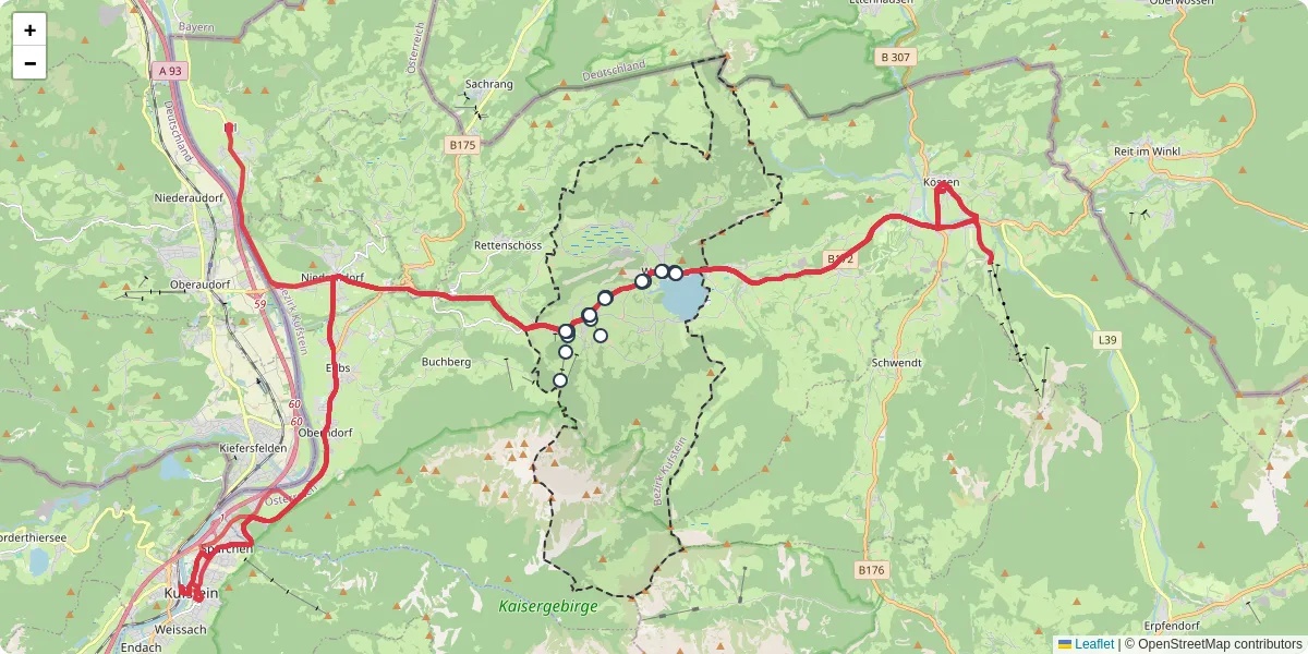 Nahverkehrsnetz in walchsee, Österreich - Buslinien, Haltestellen und Verbindungen auf der Karte