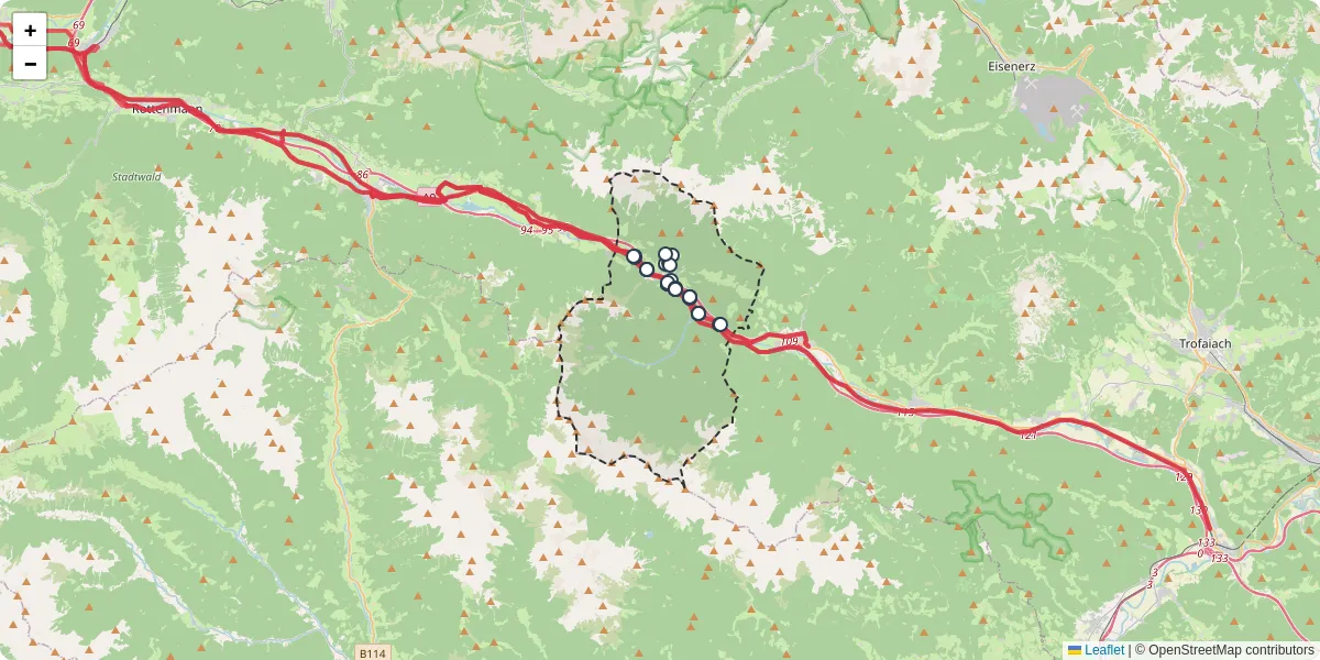 Nahverkehrsnetz in wald-am-schoberpa, Österreich - Buslinien, Haltestellen und Verbindungen auf der Karte