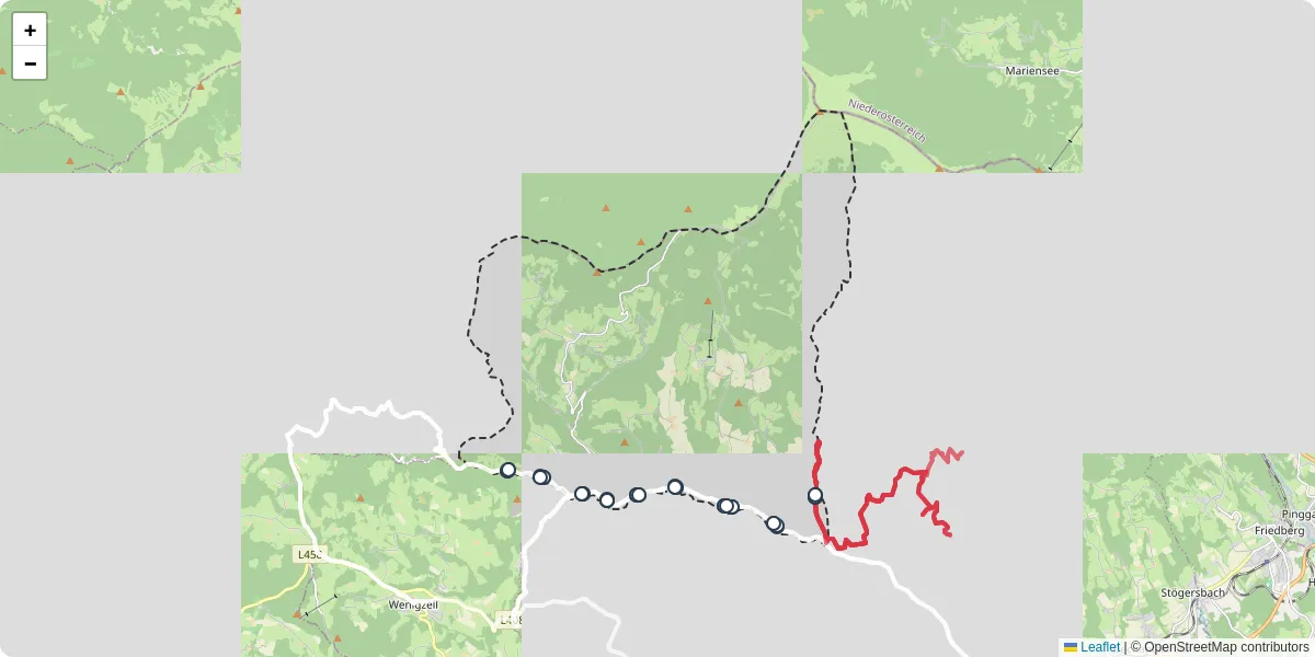 Nahverkehrsnetz in waldbach-monichwald, Österreich - Buslinien, Haltestellen und Verbindungen auf der Karte
