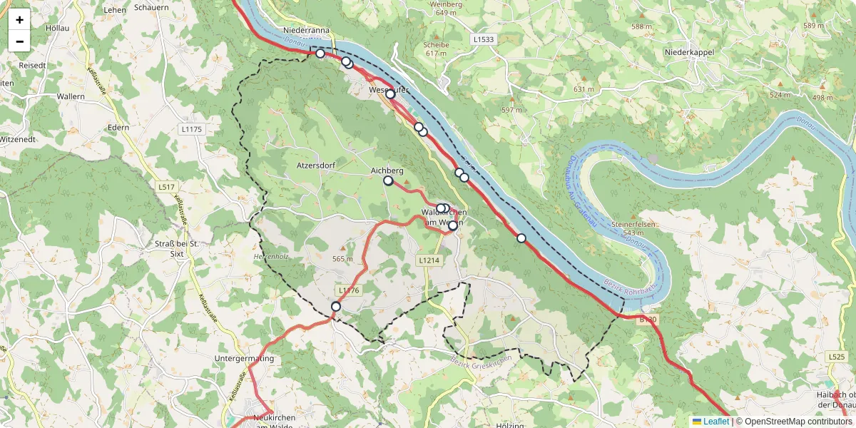 Nahverkehrsnetz in waldkirchen-am-wesen, Österreich - Buslinien, Haltestellen und Verbindungen auf der Karte