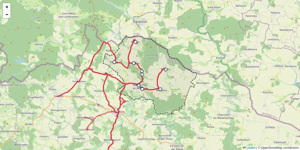 Nahverkehrsnetz in waldkirchen-an-der-thaya, Österreich - Buslinien, Haltestellen und Verbindungen auf der Karte