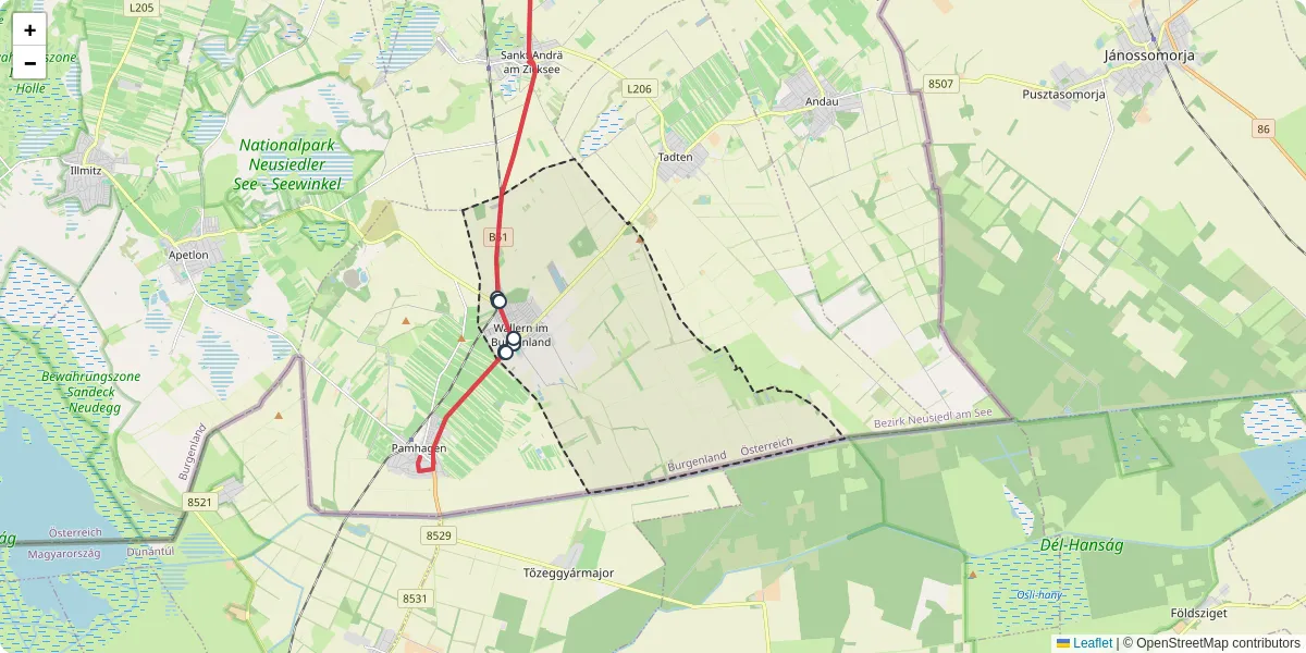 Nahverkehrsnetz in wallern-im-burgenland, Österreich - Buslinien, Haltestellen und Verbindungen auf der Karte