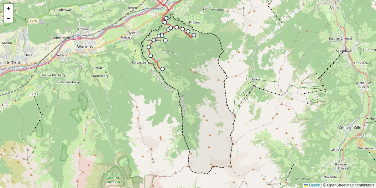 Nahverkehrsnetz in weerberg, Österreich - Buslinien, Haltestellen und Verbindungen auf der Karte