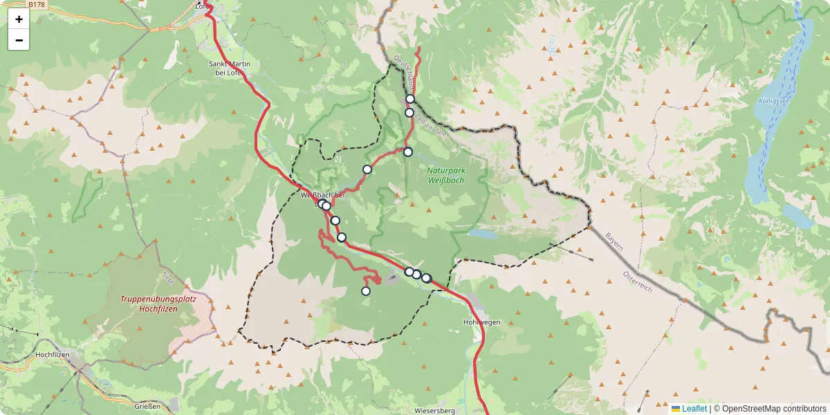 Nahverkehrsnetz in weibach-bei-lofer, Österreich - Buslinien, Haltestellen und Verbindungen auf der Karte
