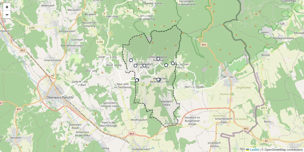 Nahverkehrsnetz in weiden-bei-rechnitzbandol, Österreich - Buslinien, Haltestellen und Verbindungen auf der Karte
