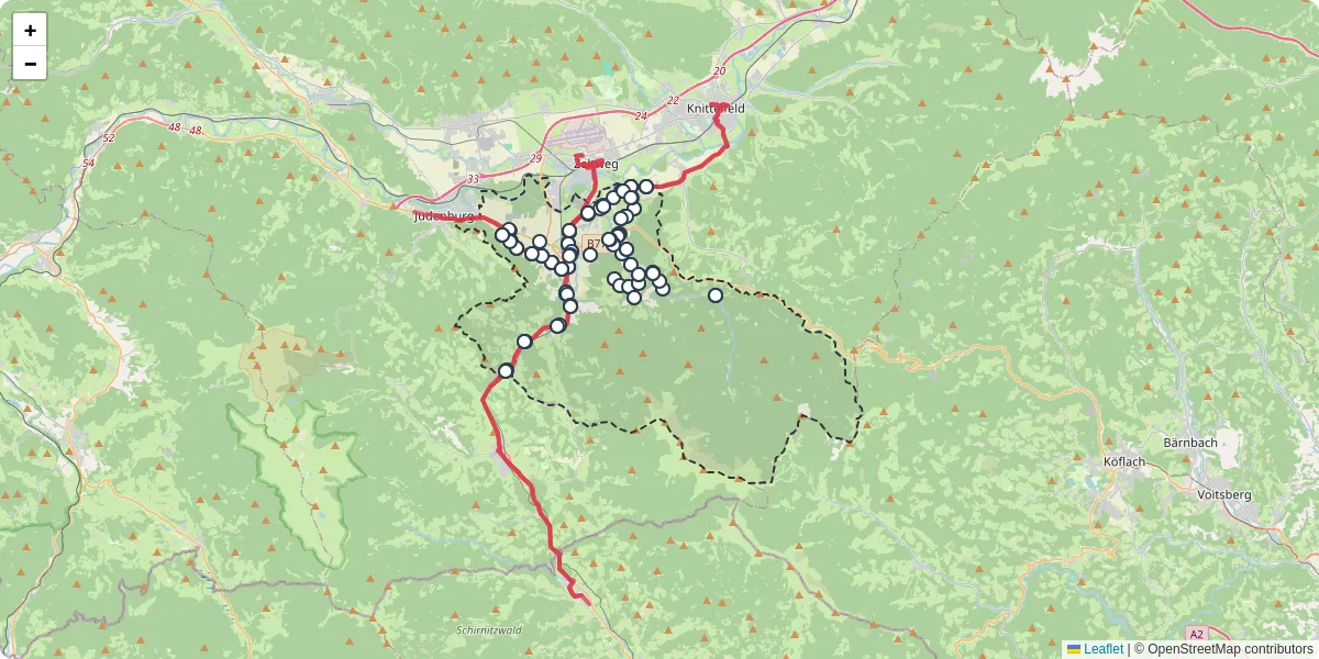 Nahverkehrsnetz in weikirchen-in-steiermark, Österreich - Buslinien, Haltestellen und Verbindungen auf der Karte