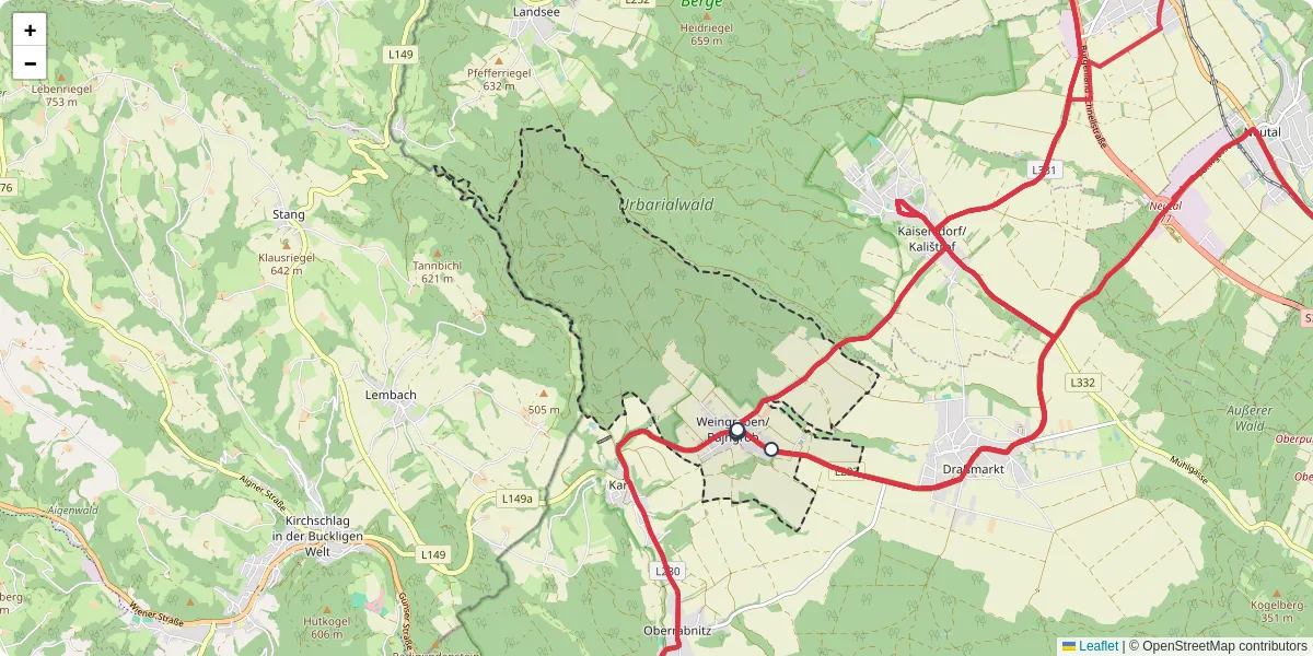 Nahverkehrsnetz in weingraben, Österreich - Buslinien, Haltestellen und Verbindungen auf der Karte