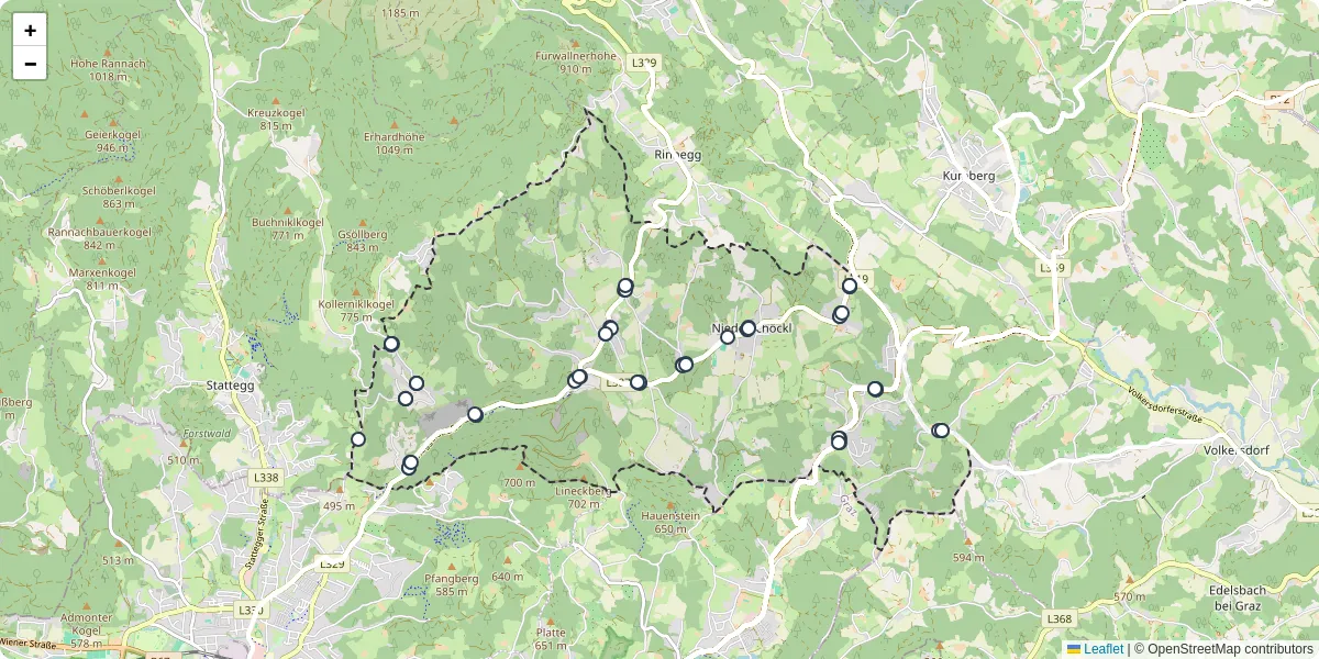 Nahverkehrsnetz in weinitzen, Österreich - Buslinien, Haltestellen und Verbindungen auf der Karte