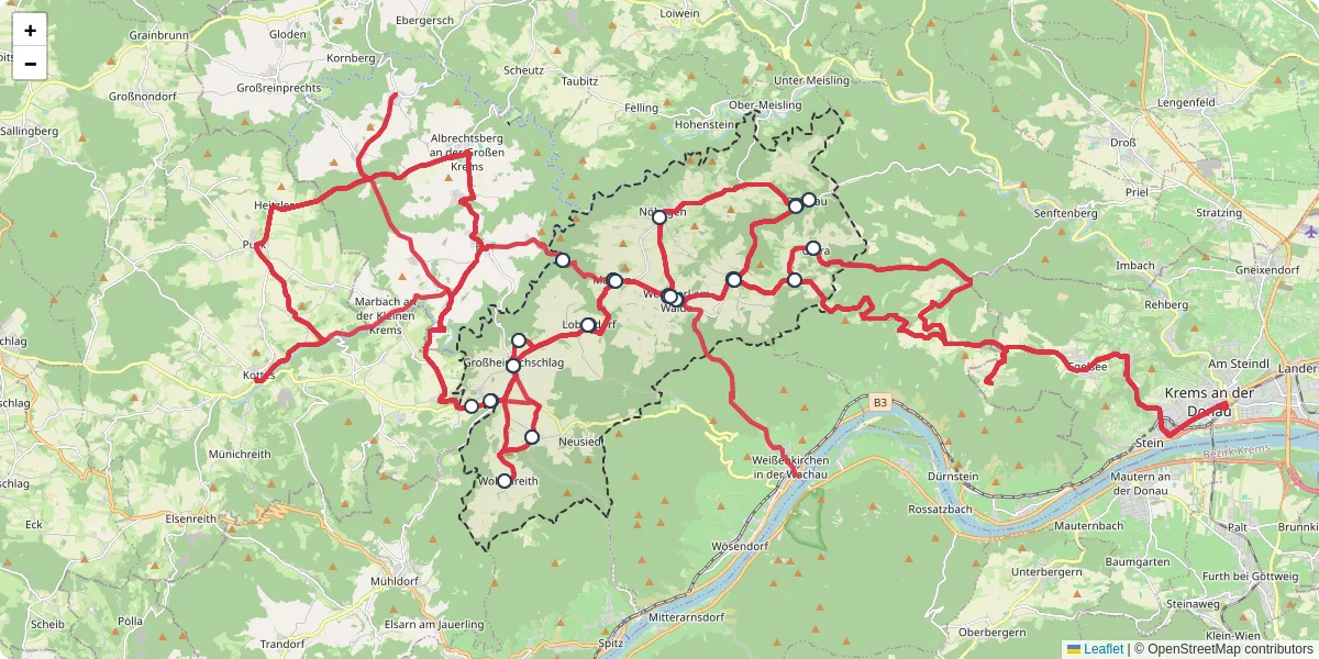 Nahverkehrsnetz in weinzierl-am-walde, Österreich - Buslinien, Haltestellen und Verbindungen auf der Karte