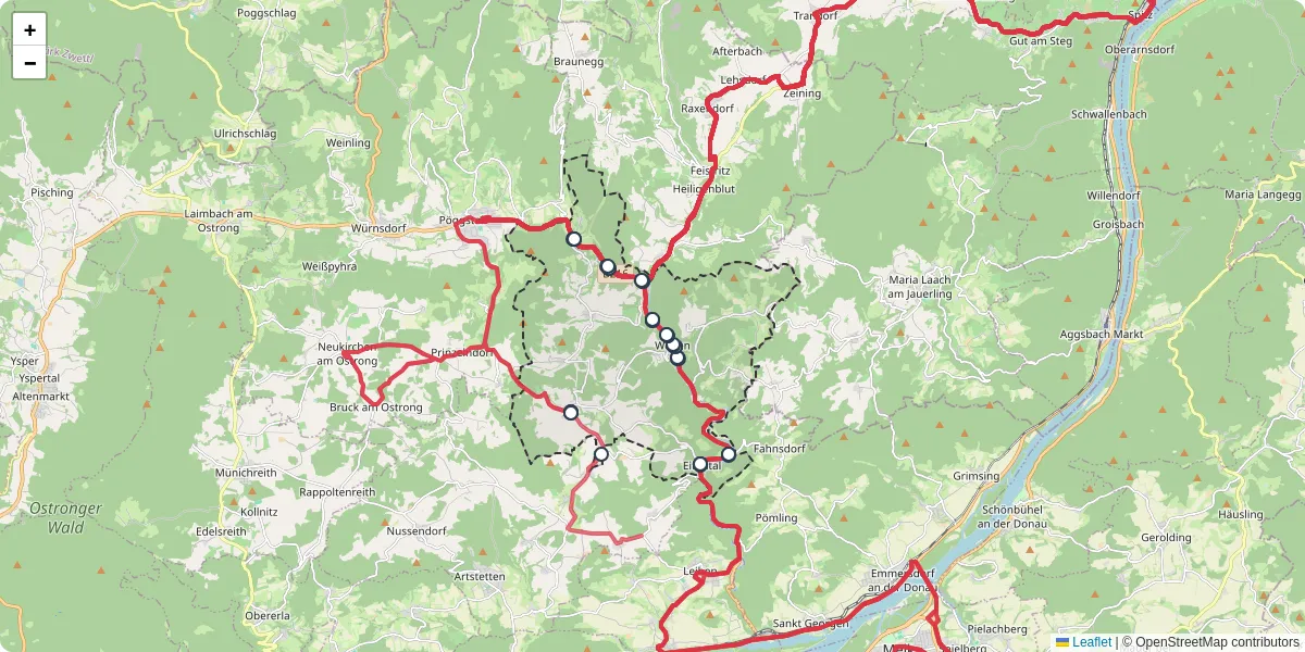 Nahverkehrsnetz in weiten, Österreich - Buslinien, Haltestellen und Verbindungen auf der Karte