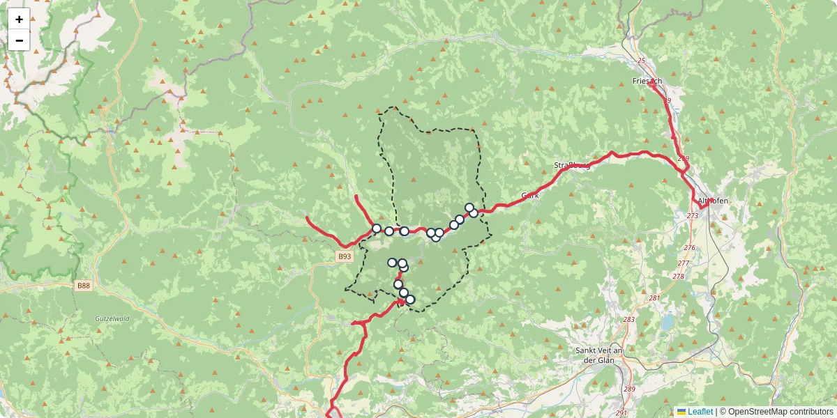 Nahverkehrsnetz in weitensfeld-im-gurktal, Österreich - Buslinien, Haltestellen und Verbindungen auf der Karte