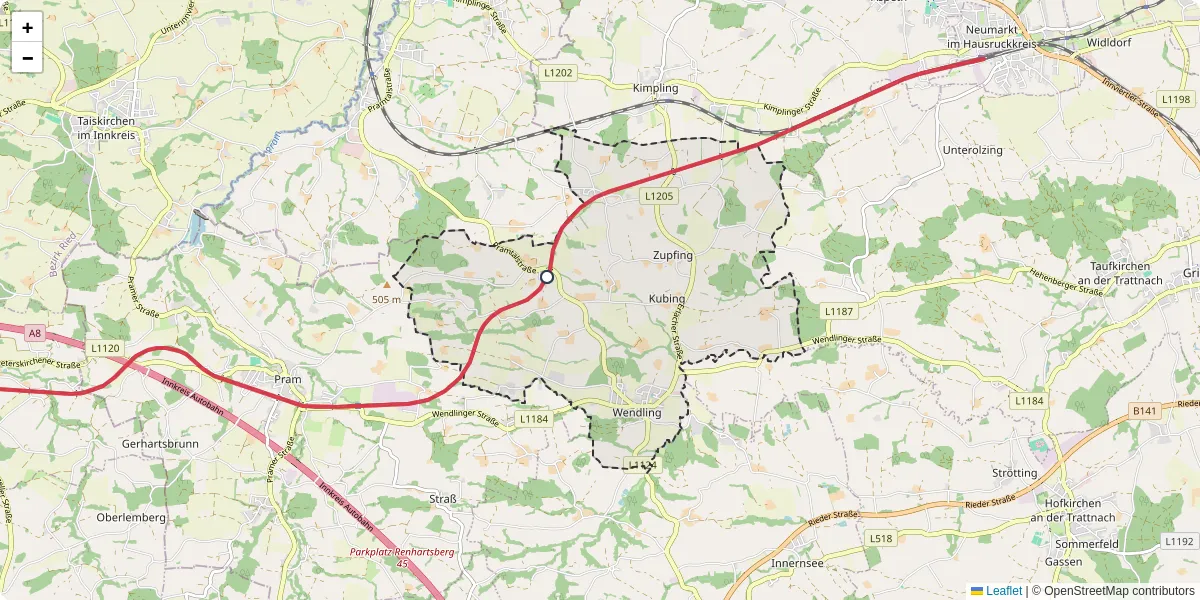 Nahverkehrsnetz in wendling, Österreich - Buslinien, Haltestellen und Verbindungen auf der Karte