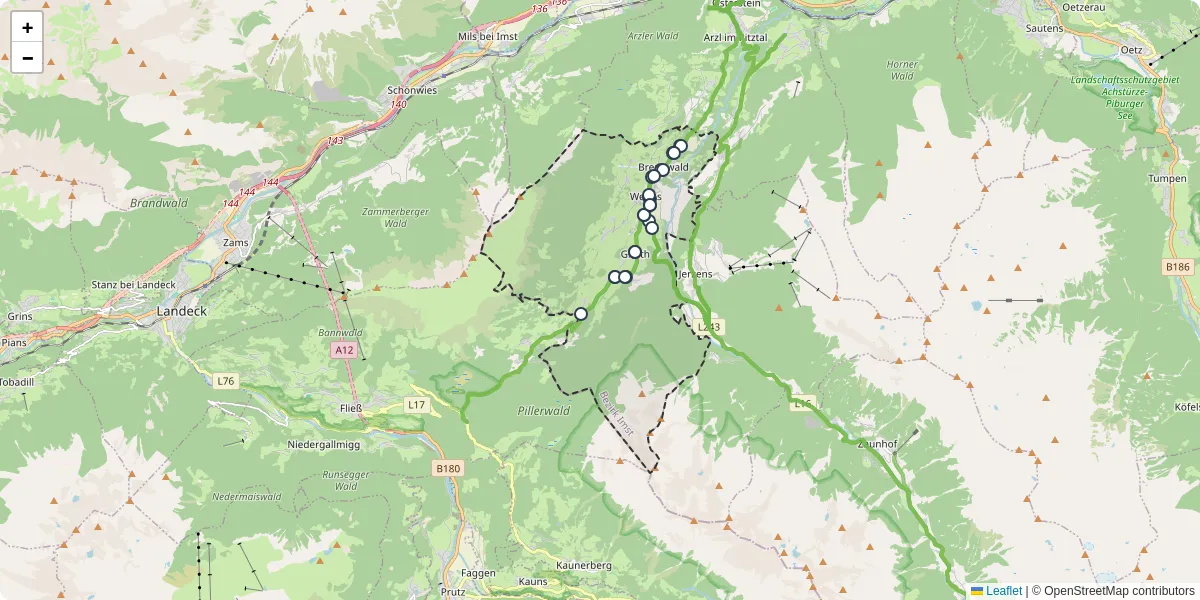 Nahverkehrsnetz in wenns, Österreich - Buslinien, Haltestellen und Verbindungen auf der Karte