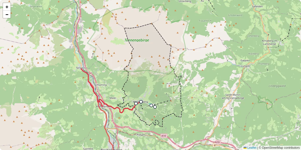 Nahverkehrsnetz in werfenweng, Österreich - Buslinien, Haltestellen und Verbindungen auf der Karte