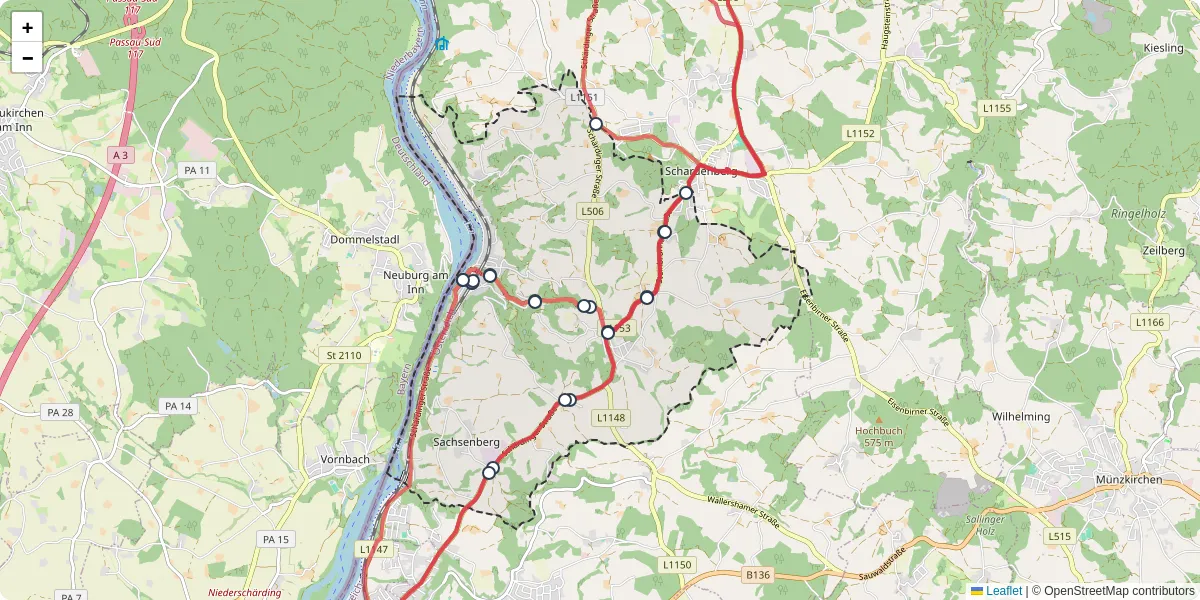 Nahverkehrsnetz in wernstein-am-inn, Österreich - Buslinien, Haltestellen und Verbindungen auf der Karte