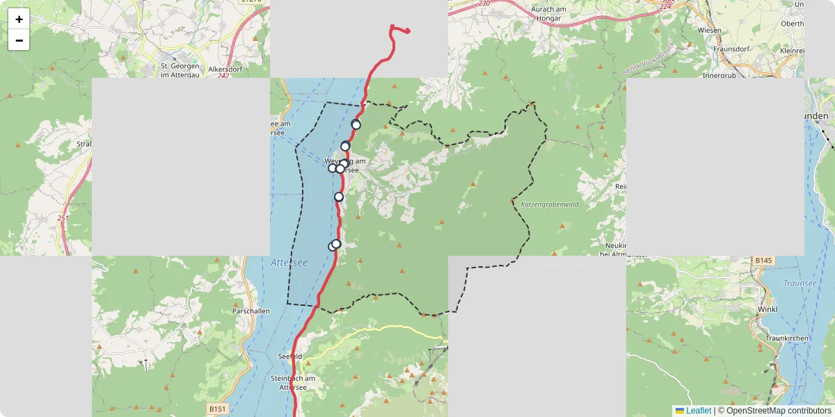 Nahverkehrsnetz in weyregg-am-attersee, Österreich - Buslinien, Haltestellen und Verbindungen auf der Karte