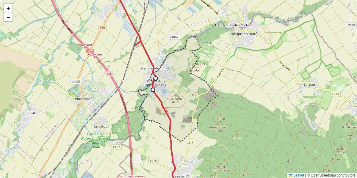 Nahverkehrsnetz in wimpassing-an-der-leitha, Österreich - Buslinien, Haltestellen und Verbindungen auf der Karte