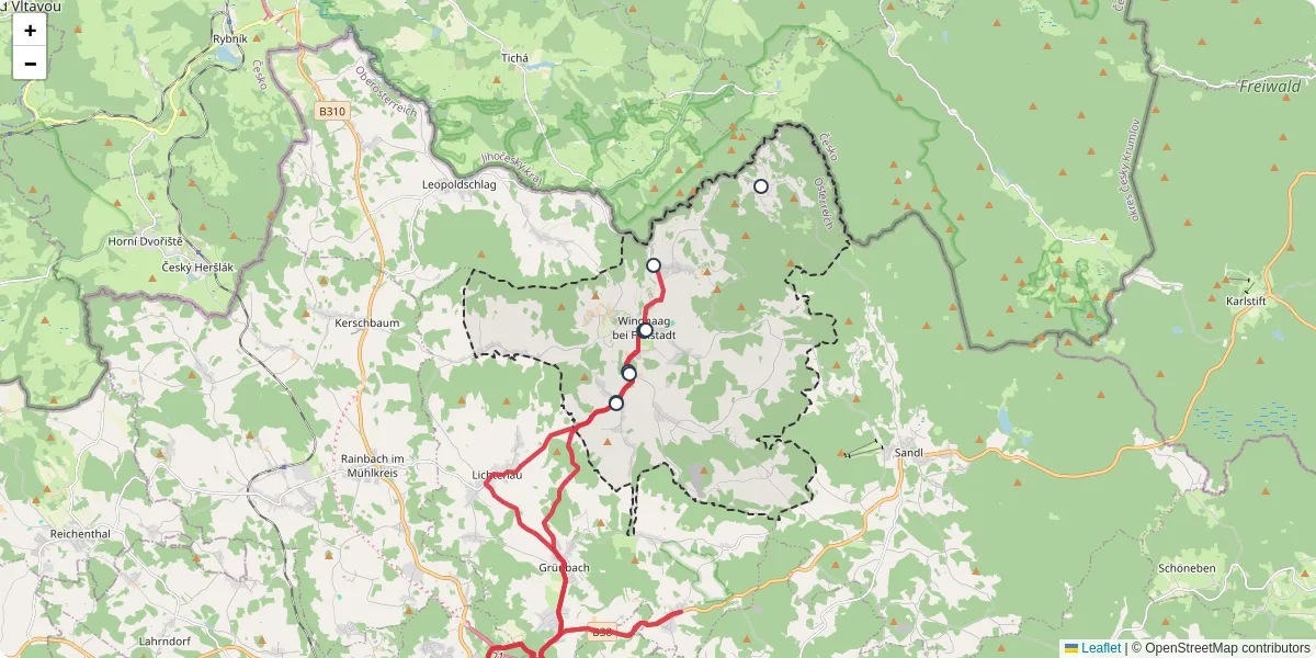 Nahverkehrsnetz in windhaag-bei-freistadt, Österreich - Buslinien, Haltestellen und Verbindungen auf der Karte