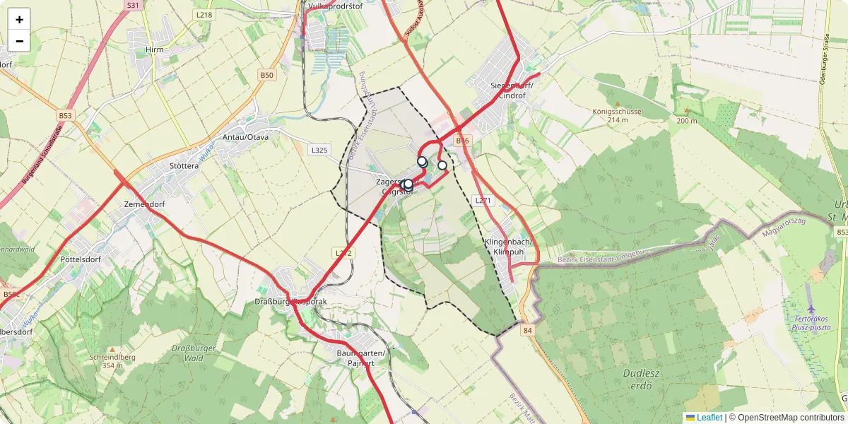 Nahverkehrsnetz in zagersdorfcogrstof, Österreich - Buslinien, Haltestellen und Verbindungen auf der Karte