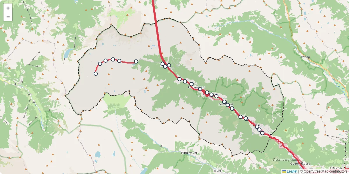 Nahverkehrsnetz in zederhaus, Österreich - Buslinien, Haltestellen und Verbindungen auf der Karte