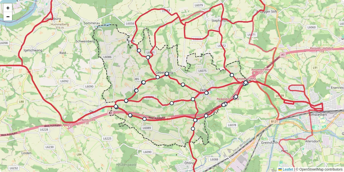 Nahverkehrsnetz in zeillern, Österreich - Buslinien, Haltestellen und Verbindungen auf der Karte
