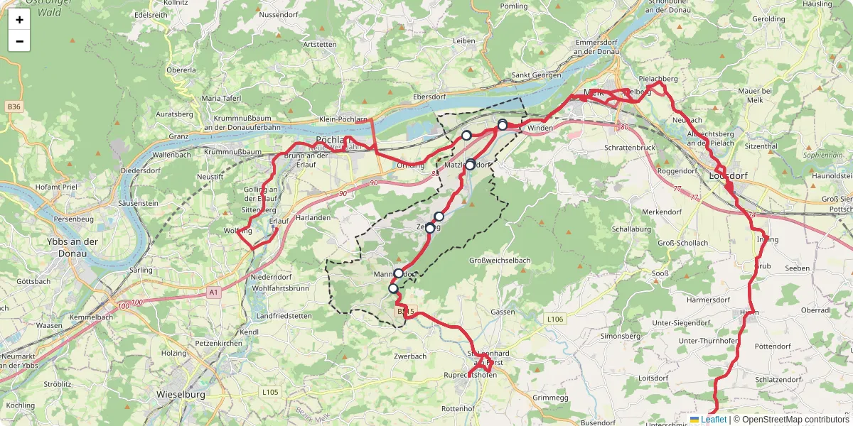 Nahverkehrsnetz in zelking-matzleinsdorf, Österreich - Buslinien, Haltestellen und Verbindungen auf der Karte