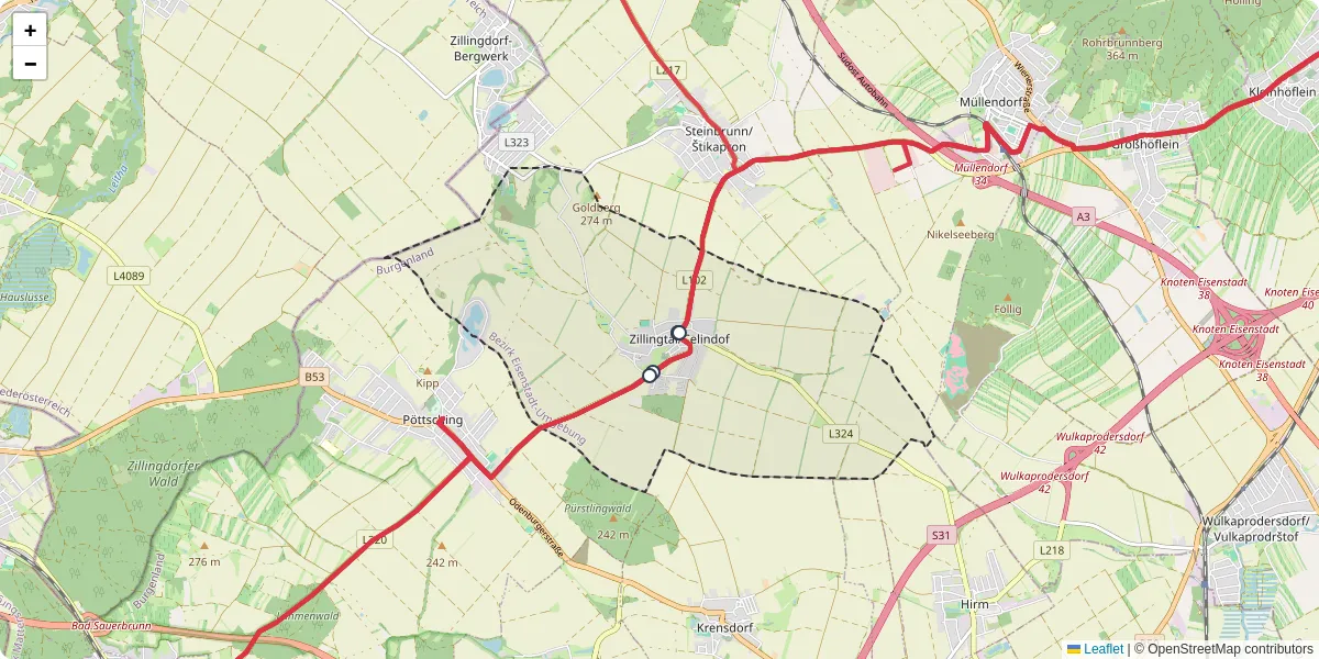 Nahverkehrsnetz in zillingtalcelindof, Österreich - Buslinien, Haltestellen und Verbindungen auf der Karte