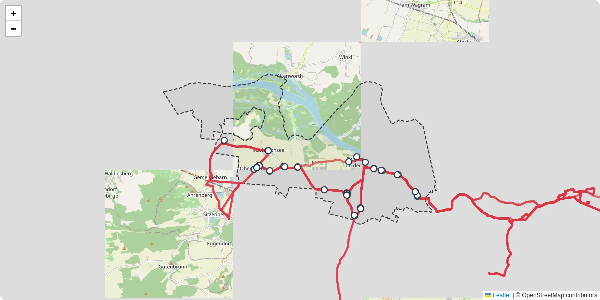 Nahverkehrsnetz in zwentendorf-an-der-donau, Österreich - Buslinien, Haltestellen und Verbindungen auf der Karte