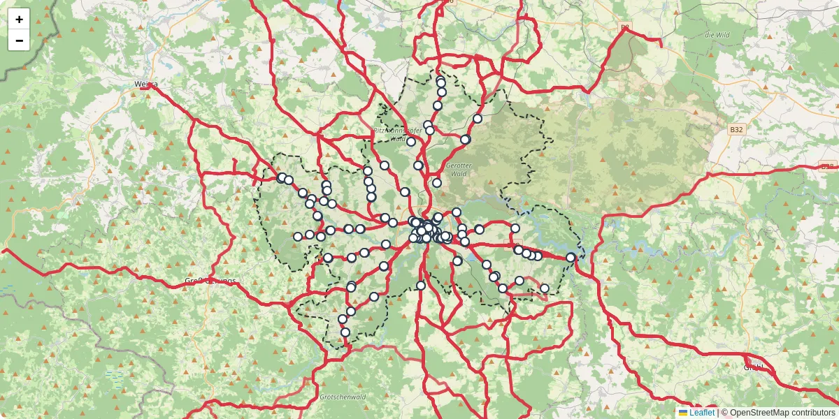 Nahverkehrsnetz in zwettl-niederosterreich, Österreich - Buslinien, Haltestellen und Verbindungen auf der Karte